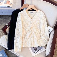 批发实拍大码女装2025秋冬季胖妹妹高端洋气显瘦减龄百搭蕾丝打底上衣