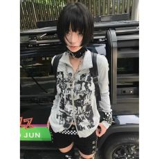 批发官图罗纹德绒复古卫衣开衫女早秋新款朋克长袖拉链上衣