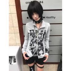 批发官图罗纹德绒复古卫衣<b class='q'>开衫</b><b class='q'>女</b>早春新款朋克长袖拉链上衣