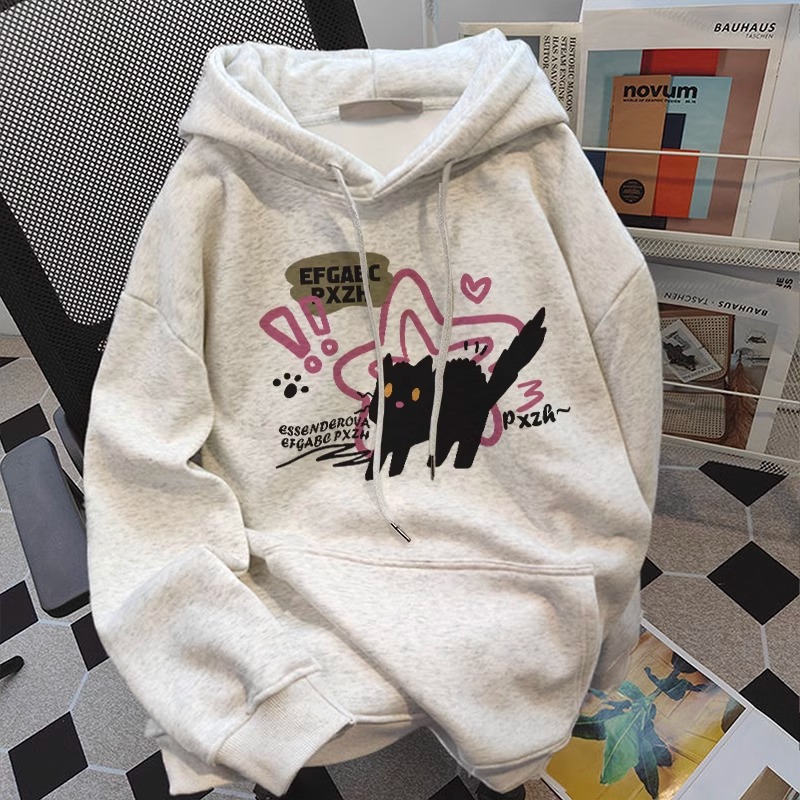 PF28387# 仿棉华棉复合牛奶丝圆领连帽双帽宽松卫衣女裝貨源服裝批發