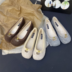 批发2024高级灰小香风圆头浅口单鞋女加绒棉鞋法式晚风仙女平底豆豆鞋