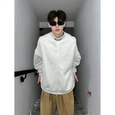 批发美式复古花灰色卫衣男春秋无帽cleanfit半截式拉链设计感小众外套