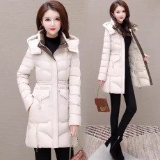 批发<b class='q'>高档</b>时尚洋气连帽羽绒棉服女2024年冬季修身显瘦中长款保暖外套