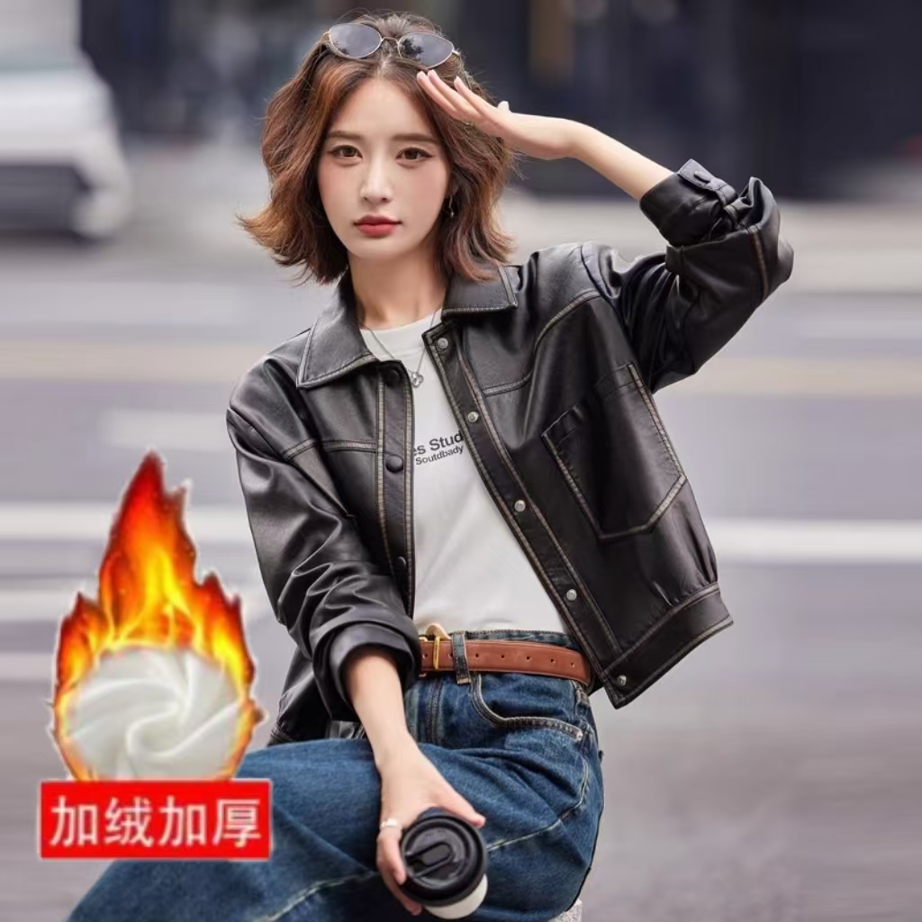 플러스 벨벳 짙어 짐 패션 고급 센스 레트로 항구 바람 외투 튀김 거리 디자인 센스 문지르다 색상 폭발 이사회 가죽 자켓 맨위 조수