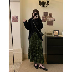 批发实拍大码女装竹意浓新中式不规则毛衣松紧腰暗纹提花灯芯<b class='q'>绒套装</b>