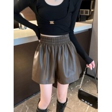 批发大码女装2025胖mm秋冬新款高腰梨型身材a字显瘦阔腿PU短皮裤靴裤
