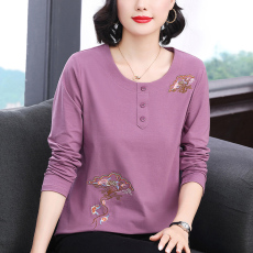 批发圆领2026年新款套头<b class='q'>时尚</b>宽松中式刺绣女士上衣棉长袖百搭