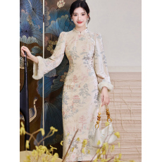 批发新中式气质高级感提花连衣裙女装2026秋<b class='q'>冬</b>新款时尚优雅旗袍