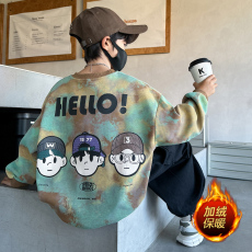 男童秋季迷彩卫衣2025新款男孩帅气炸街中大童卡通印花圆领上衣潮