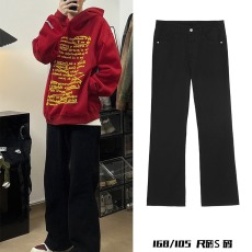 批发cleanfit牛仔裤男女款修身直筒春秋黑色vibe美式高街微喇叭长裤子