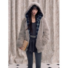 批发原创韩系格纹拼接皮草外套