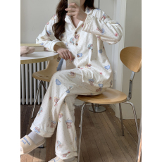 批发实拍INS冬季加厚保暖双面绒晚安熊简约家居服睡衣套装