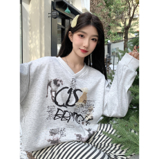 批发实拍 华棉复合 美式复古小狗长袖卫衣<b class='q'>女</b>秋季休闲套头上衣