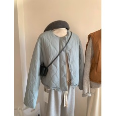 批发实拍<b class='q'>韩国</b>ins菱格棉服冬季保暖加厚简约高级感短款圆领显瘦棉外套