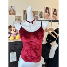 批发实拍大码秋冬胖MM丝绒保暖美背古风国风免<b class='q'>文胸</b>内衣内搭吊带打底衫