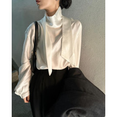 批发现huo 韩国 chic早春 氛围感 内搭 飘带 缎面 <b class='q'>长袖</b><b class='q'>衬衫女</b>上衣