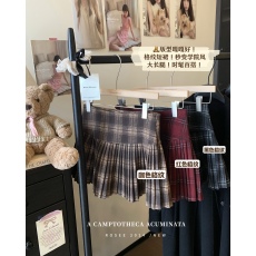 批发实拍~复古格子毛呢半身裙女秋季防走光百褶裙<b class='q'>高腰</b>裙子百搭半裙