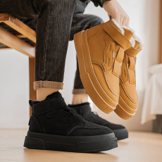 批发冬季加绒纯黑休闲男鞋2024新款板鞋百搭运动加厚魔术贴免系带板鞋