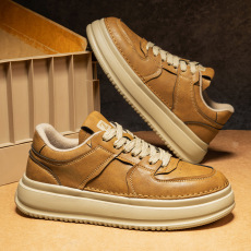 批发男鞋2024新款秋冬皮面软底复古工装板鞋板鞋低帮男鞋<b class='q'>英伦</b>休闲皮鞋
