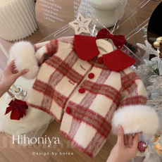 批发女童毛呢格子大衣儿童夹棉加厚外套小女孩保暖洋气新年服呢大衣潮
