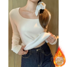 批发实拍实价方领加厚一体<b class='q'>婴儿</b>绒长袖打底衫女秋冬保暖修身内搭上衣