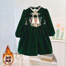 批发女童加绒裙子2025冬季新款儿童中式旗袍连衣裙小女孩漂亮公主裙潮