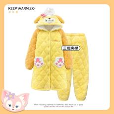 批发LS练盛量大价优24年冬季三层夹棉长毛绒睡衣女开衫加厚套直播高品