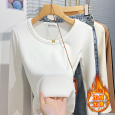 批发实拍加绒加厚打底衫女秋冬低圆领锁骨<b class='q'>婴儿</b>绒长袖t恤修身内搭上衣