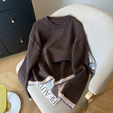 批发实拍 花边拼接撞色针织衫女秋<b class='q'>冬</b>新款温柔软糯洋气短款套头