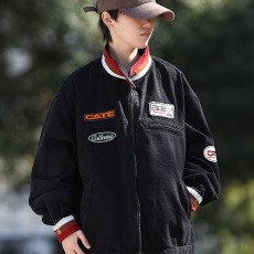 批发美式贴布立领牛仔外套男复古hiphop<b class='q'>嘻哈</b>潮牌痞帅机车服牛仔衣夹克