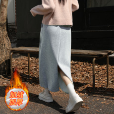 批发实价-官图 华棉复合宝宝绒  新款<b class='q'>百搭</b>后开叉休闲纯色半身裙