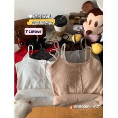 批发实拍实价 早秋德绒保暖韩版带胸垫无袖背心修身显瘦打底外穿上衣