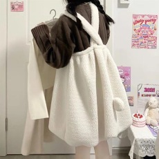 批发秋<b class='q'>冬</b>日系ins少女羊羔毛绒绒背带裙甜美可爱小个子学生吊带连衣裙