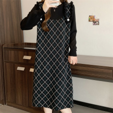 批发实拍2025秋冬新款拼接设计感针织裙毛衣女大码假两件打底<b class='q'>连衣裙</b>