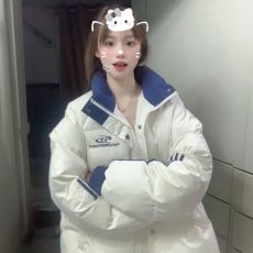 批发不臃肿的面包服外套三条杠撞色条纹立领棉服女宽松加厚棉衣棉袄潮