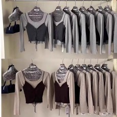 批发十三行2026春季百搭修身系带针织吊带+长袖T恤小衫两件套上衣女