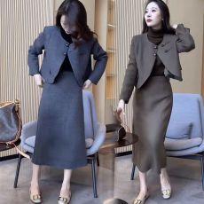 批发法式气质长款收腰显瘦两件套小香风花边<b class='q'>秋</b>冬长袖连衣裙长裙