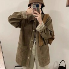 批发2025年秋季新款休闲韩国系口袋设计宽松中长款鹿皮绒外套