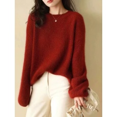 批发红色亮丝100%美丽诺羊毛衫女2025秋冬欧货<b class='q'>高端</b>加厚慵懒打底毛衣