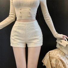 批发实拍实价 毛呢短裤女高腰显瘦百搭粗花呢阔腿<b class='q'>休闲裤</b>时尚靴裤