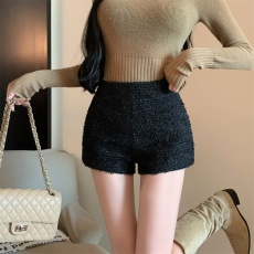 批发实拍实价 毛呢短裤女高腰显瘦百搭粗花呢阔腿<b class='q'>休闲裤</b>时尚靴裤