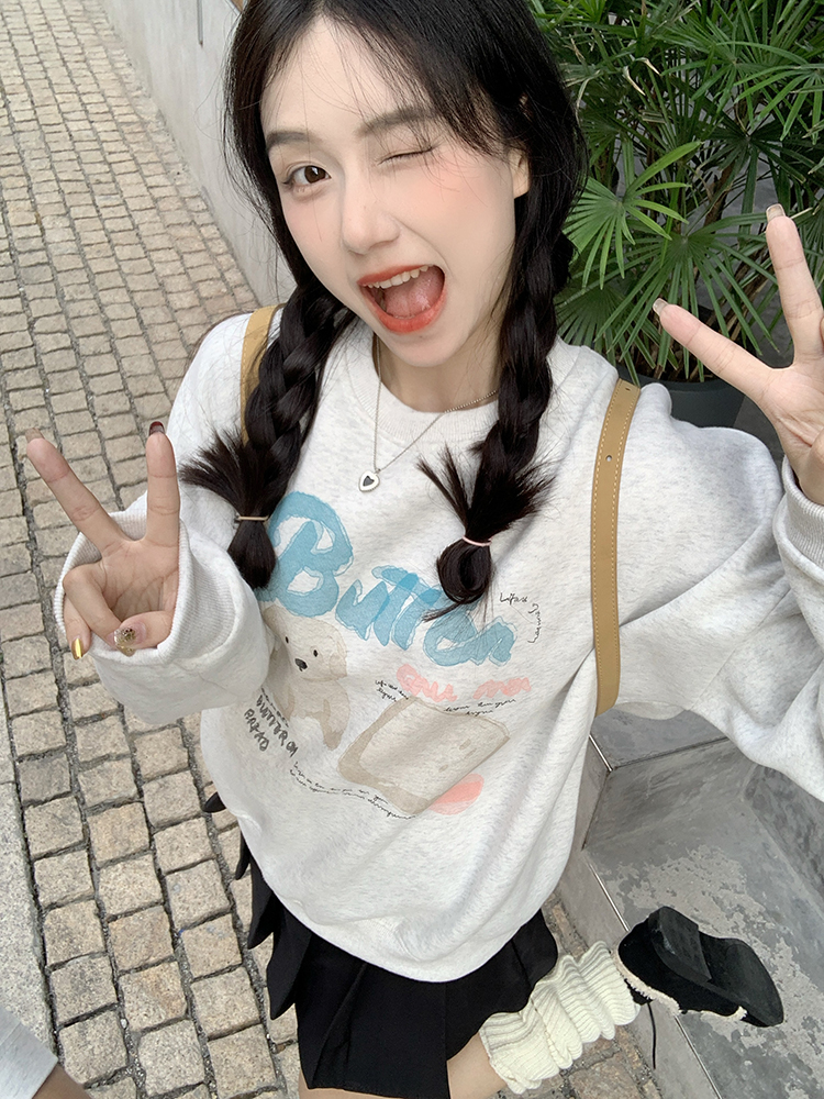 PF27978#印花加绒加厚圆领卫衣秋冬女裝貨源服裝批發