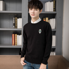 批发实拍<b class='q'>高档</b>男装套头针织衫外套秋冬季新品时尚刺绣圆领青少年毛衣