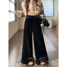 批发实拍加绒加厚丝绒休闲裤秋<b class='q'>冬</b>季女高腰直筒裤阔腿裤垂感拖地裤长裤