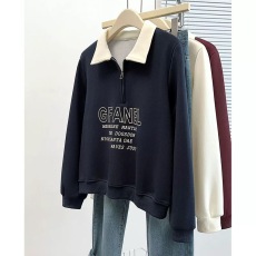 批发2024新款欧货polo领半拉链<b class='q'>婴儿</b>绒正肩<b class='q'>卫衣</b>女秋冬显瘦高级感上衣