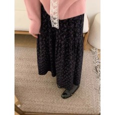 批发加厚磨毛粉色碎花中长款A字裙<b class='q'>女</b>2026秋冬复古垂感高腰显瘦<b class='q'>半身裙</b>