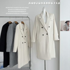 批发毛呢外套女小个子2024新款秋冬季高级感正肩韩系加厚羊绒呢子大衣