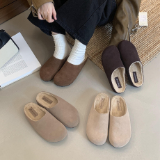 批发真皮一脚蹬半拖勃肯鞋加毛加绒毛法式复古小众博肯鞋拖鞋2024秋<b class='q'>冬</b>