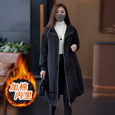 批发2025加棉冬季新款大码女装连帽<b class='q'>风衣</b>外套时尚气质胖女孩中长款大衣