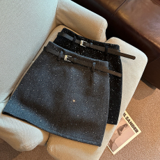 批发实拍高级感灰色细闪<b class='q'>半身裙</b>女秋冬季洋气小个子包臀<b class='q'>裙</b>短<b class='q'>裙</b>子配腰带